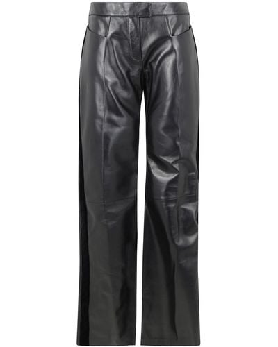 Tom Ford Flared Leather And Velvet Trousers - Grey