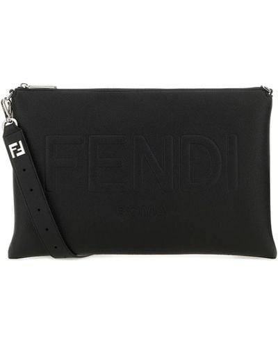 Fendi Leather Roma Shoulder Bag - Black