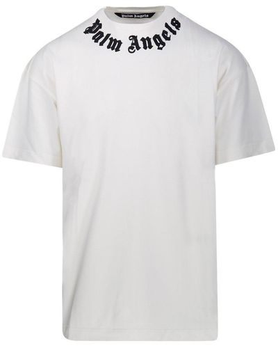Palm Angels Logo Printed Crewneck T-Shirt - White