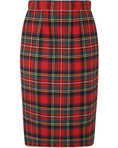 Saint Laurent Check Back Zip Skirt - Red