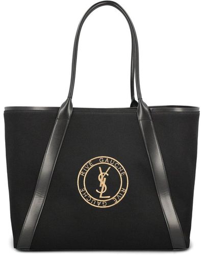 Saint Laurent Rive Gauche Logo Embroidered Tote Bag - Black