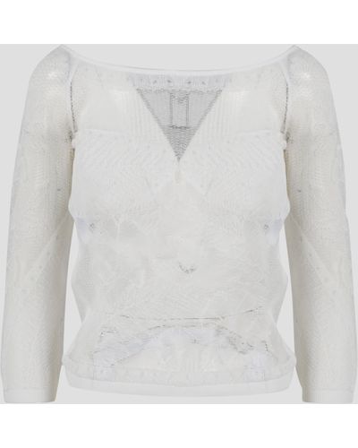 Alberta Ferretti Viscose Net Knit Top - White