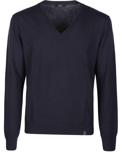 Fay V-Neck Sweater - Blue