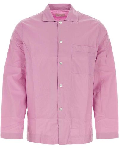 Tekla Lilac Cotton Pajama Shirt - Pink