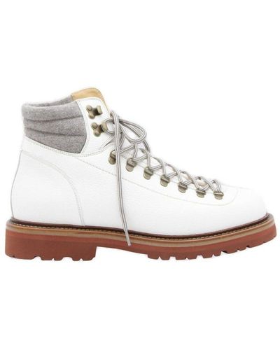 Brunello Cucinelli Padded Ankle Lace-up Hiking Boots - White