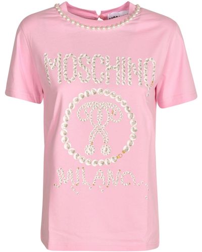 Moschino Milano Pearl Necklace T-shirt - Pink