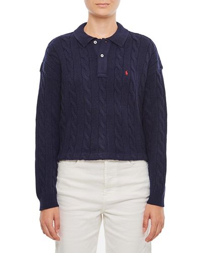 Polo Ralph Lauren Pony Embroidered Cable-Knit Top - Blue