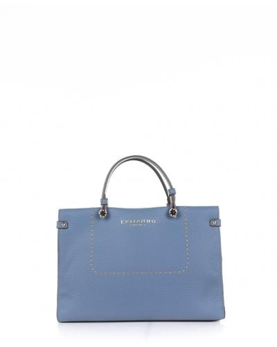 Ermanno Scervino Petra Small Light Blue Leather Handmade Tote Bag