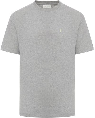 Saint Laurent T-Shirt Col Rond Pique Coton Polyester - Gray
