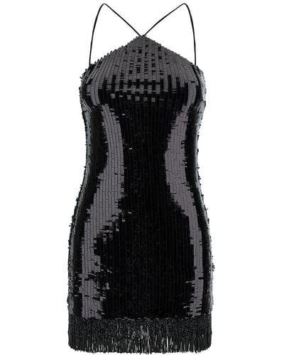 ‎Taller Marmo Min Dress With All-Over Sequins And Fringes - Black