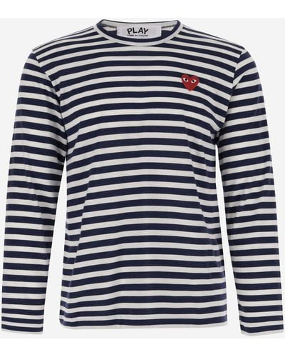 Comme des Garçons Long Sleeve T-Shirt With Striped Pattern And Logo - Blue
