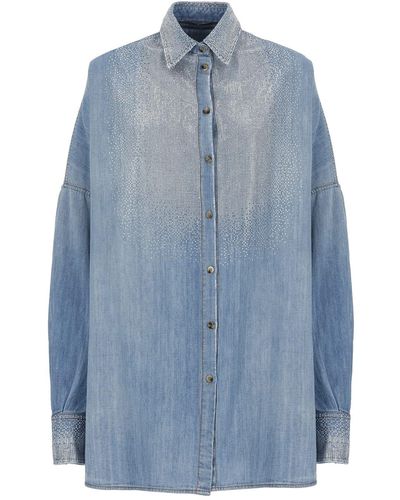 Ermanno Scervino Cotton Shirt With Strass - Blue