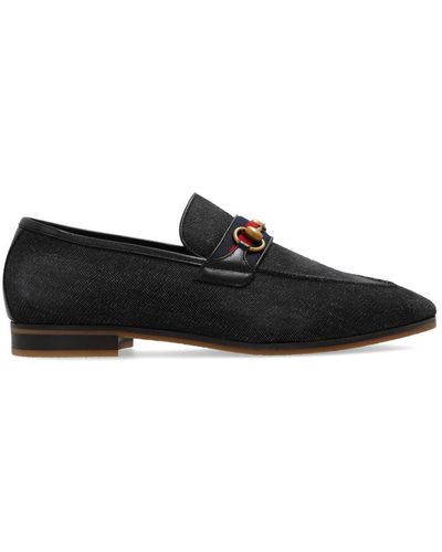 Gucci Horsebit Detailed Denim Loafers - Black