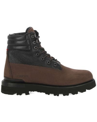 Moncler Contrasted Lace-Up Boots - Brown