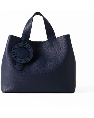 Borbonese Leather Shoulder Bag With Logo - Blue