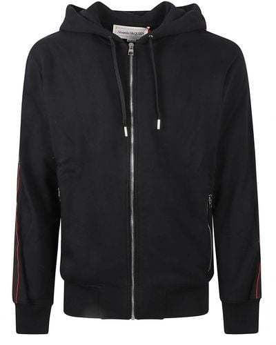 Alexander McQueen Side Stripe Hooded Zip Jacket - Black