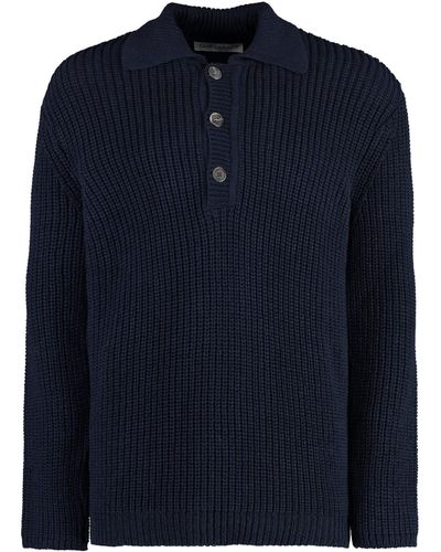 Our Legacy Knitted Cotton Polo Shirt - Blue