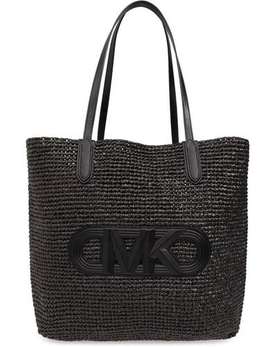 Michael Kors Eliza Extra-Large Empire Logo Straw Tote Bag - Black