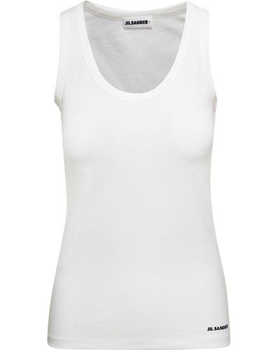 Jil Sander Crewneck Sleeveless Top In Cotton - White