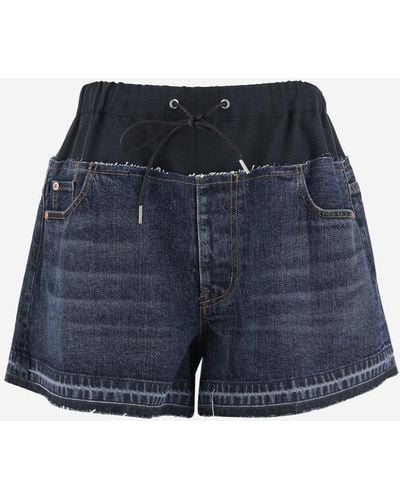 Sacai Cotton Denim Shorts - Blue