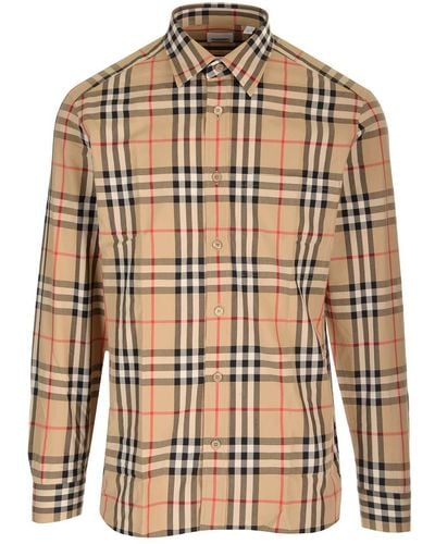 Burberry Cotton Shirt With Check Pattern - Natural