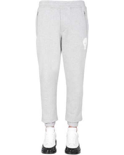 Alexander McQueen jogging Trousers With Embroidered Skull - Grey