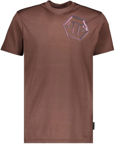 Philipp Plein Printed Cotton T-Shirt - Brown