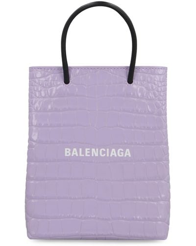 Balenciaga Croco-print Leather Bag - Purple