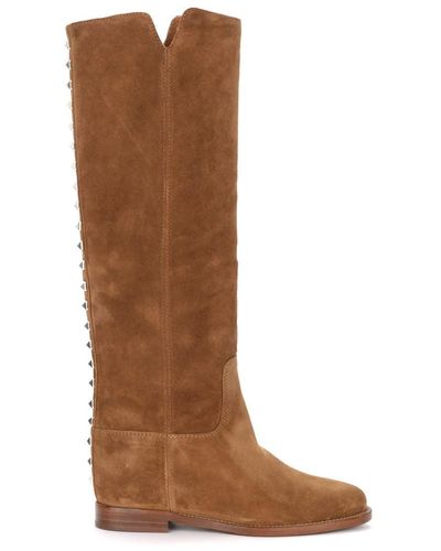 Via Roma 15 Boot In Leather Colour Suede With Back Studs - Natural