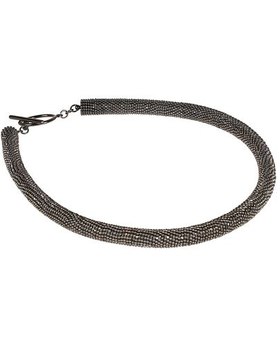 Fabiana Filippi Aged-silver Colored Necklace With All-over Rhinestone In Eco Brass Nikel Free - Metallic