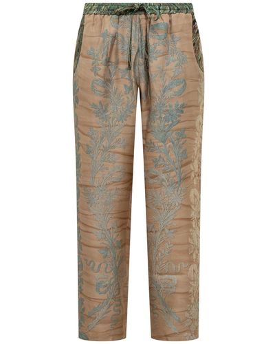 Pierre Louis Mascia Silk Pants With Floral Print - Natural