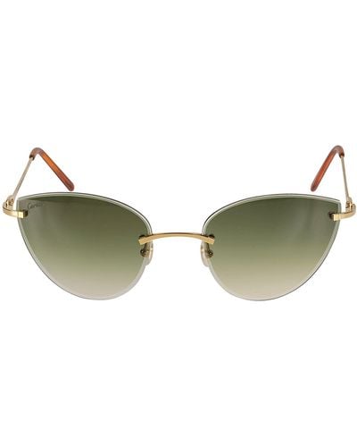 Cartier Metal Temple Cat Eye Lens Sunglasses - Green