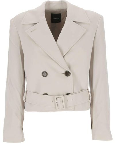 Theory Double-breasted Belted Cropped Coat - Natural