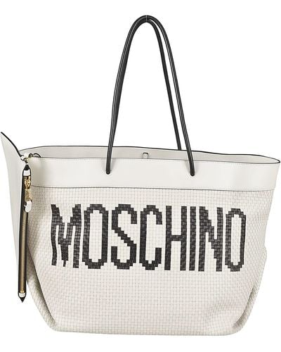 Moschino Logo Printed Braid-detailed Tote Bag - Natural
