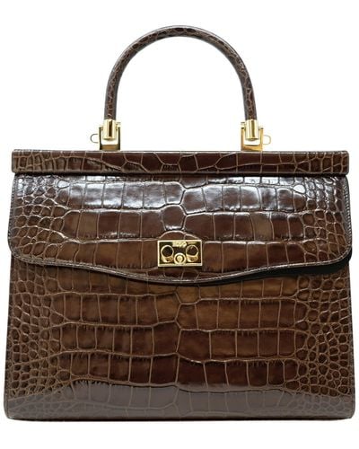 Rodo Croco Leather Paris Handbag - Brown