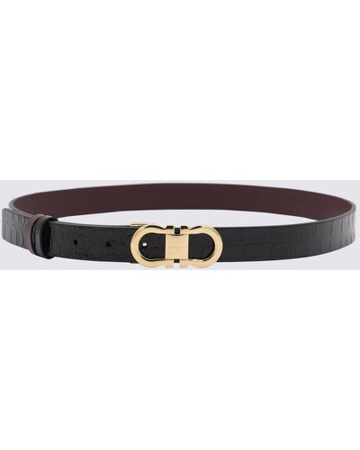 Ferragamo Black And Dark Barolo Leather Reversible Gancini Belt - Brown