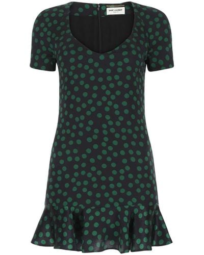 Saint Laurent Printed Satin Mini Dress - Green