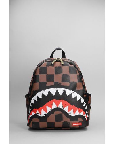 Sprayground Brown Checkered Backpack Shark In Paris Monogram School Books  Bag