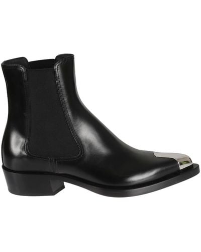 Alexander McQueen Metallic Toe Boots - Black