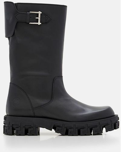 Versace Belted Leather Boots - Black