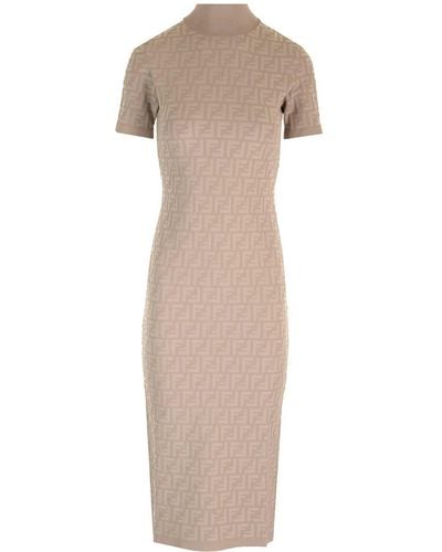 Fendi Knitted Dress With All-over Pattern - Natural