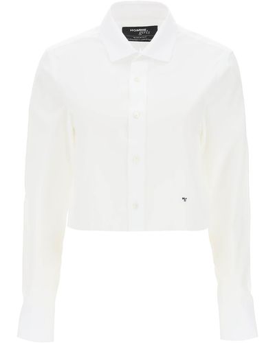 HOMMEGIRLS Cotton Twill Cropped Shirt - White