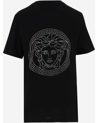 Versace Cotton T-shirt With Medusa Pattern - Black