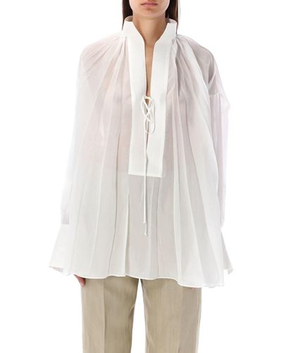 Ferragamo Oversized Pleated Shirt - White
