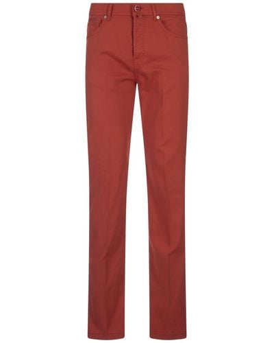 Kiton 5 Pocket Straight Leg Trousers - Red