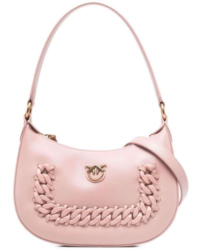 Pinko Woman's Mini Half Moon Pink Leather Shoulder Bag