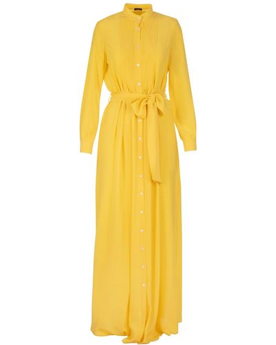 Kiton Long Shirt Dress In Yellow Silk