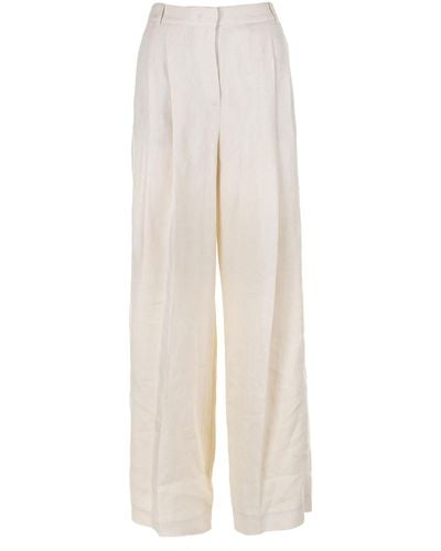 Eleventy High-Waisted Linen Trousers - White