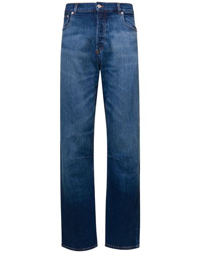Heron Preston Blue Denim Straight Leg Jeans With Logo Patch In Cotton Man