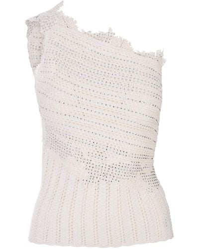 Ermanno Scervino Cotton Top With Lace And Crystals - White